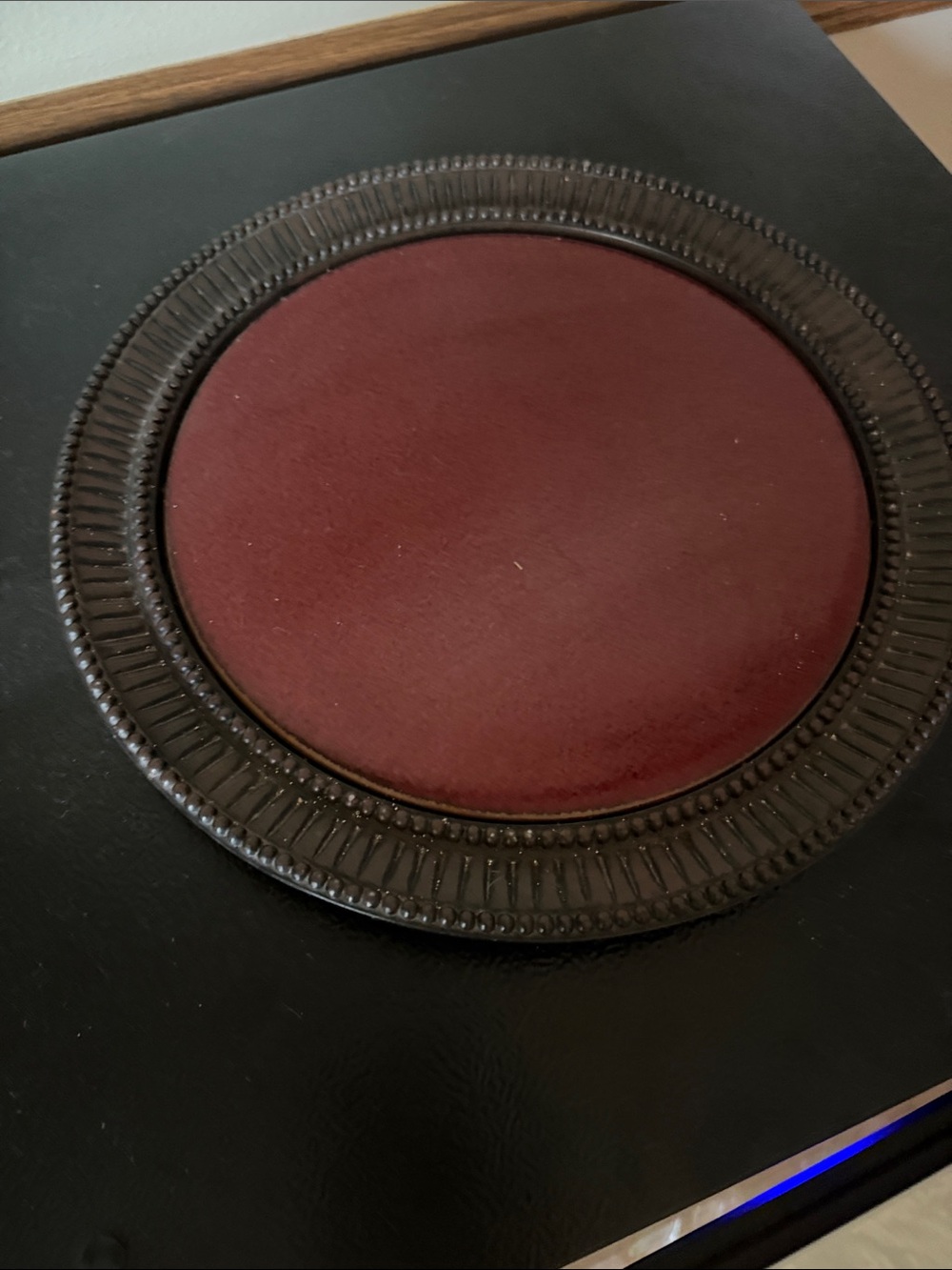 PartyLite Round Decorative Tray in Burgundy and Dark Brown